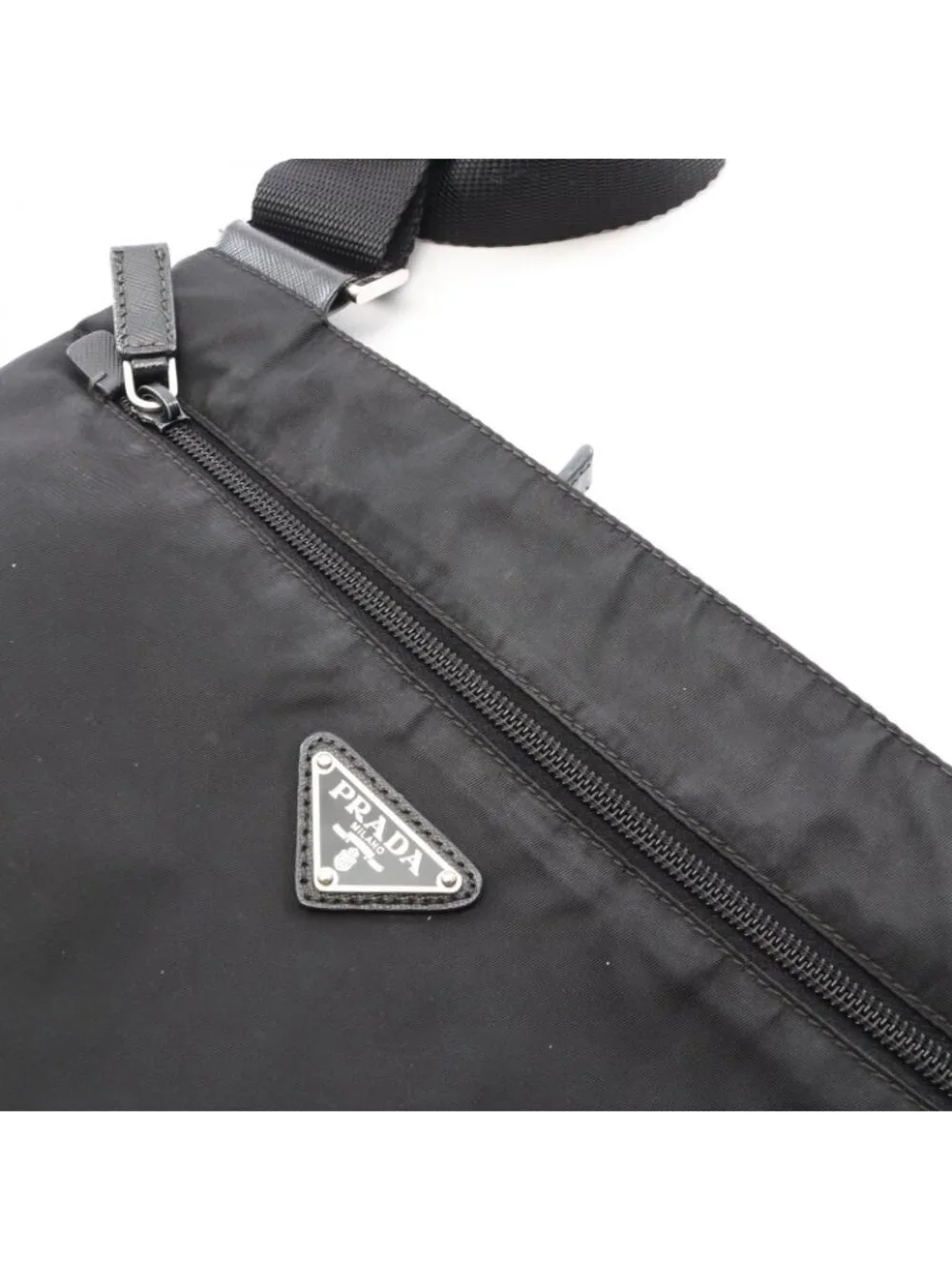 Prada Shoulder Bag Tessuto Saffiano Black Nylon Leather Triangle Logo